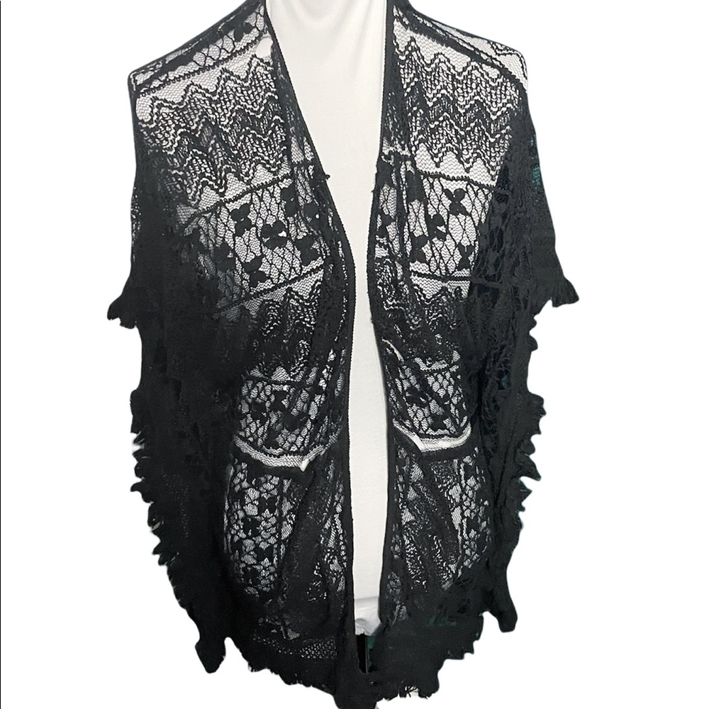 Curations Caravan Black Lace Cardigan Kimono/Ruana Size L
